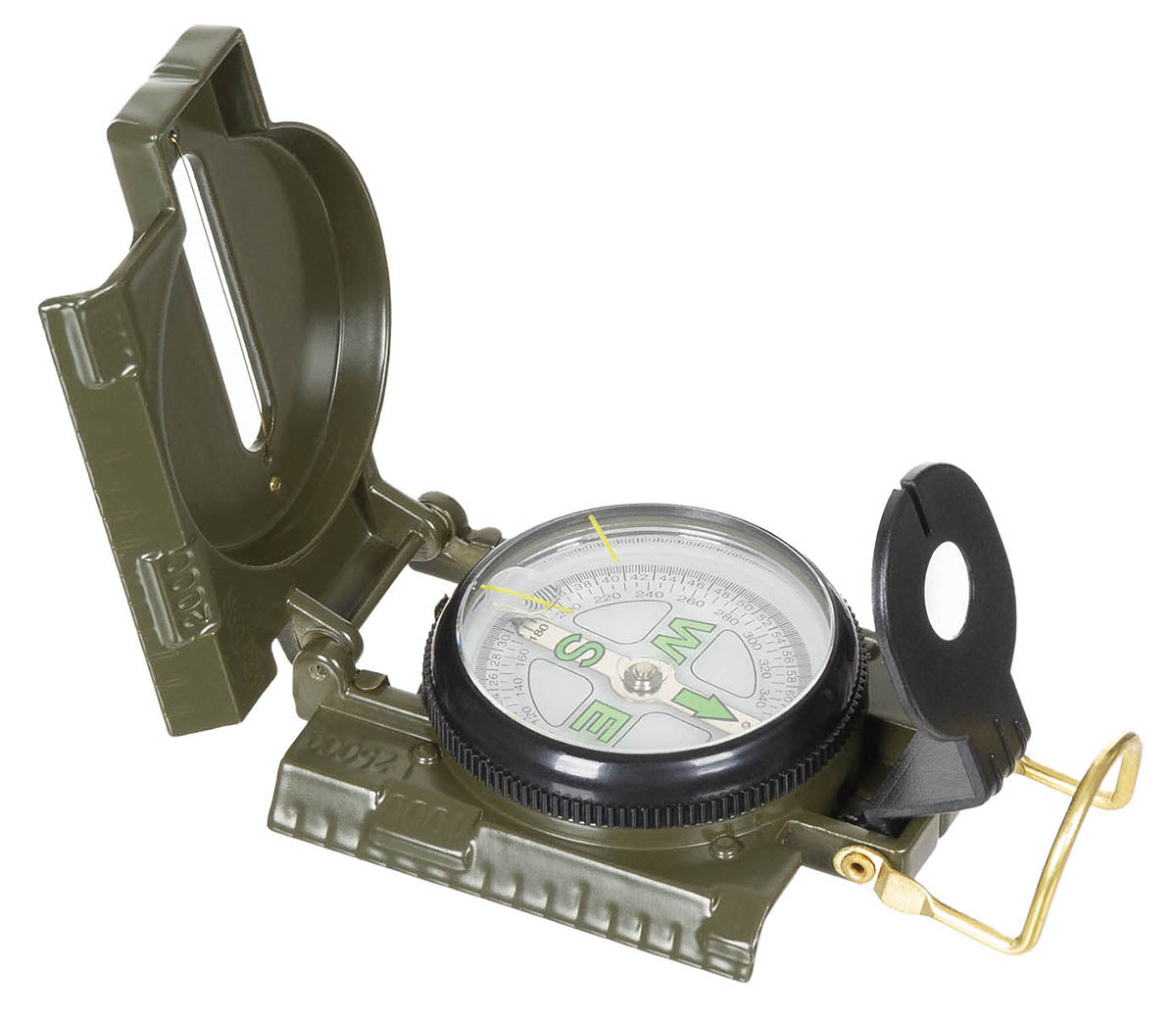 boussole, militaire, boîtier, acier, affaiblissement liquide