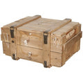 Polished, natural, used wooden box, fittings, dimensions 75 x 58 x 41 cm
