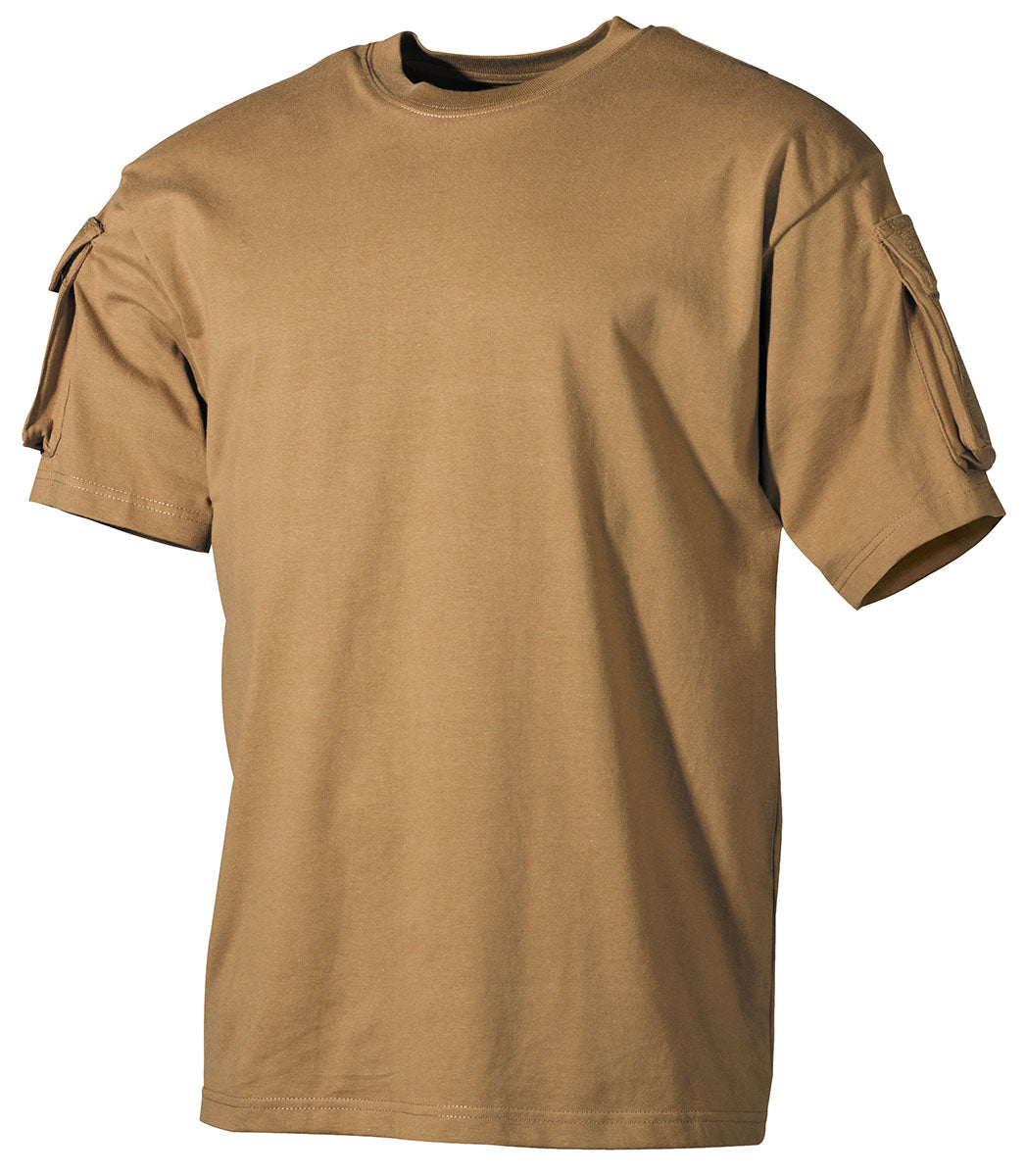 US Tee-shirt, manches courtes, coyote, avec poches manches